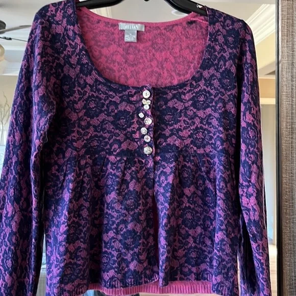 Romantic Sweater Delias Vintage Purple Peplum Top Sweater Cardigan Womens M - Picture 11 of 15